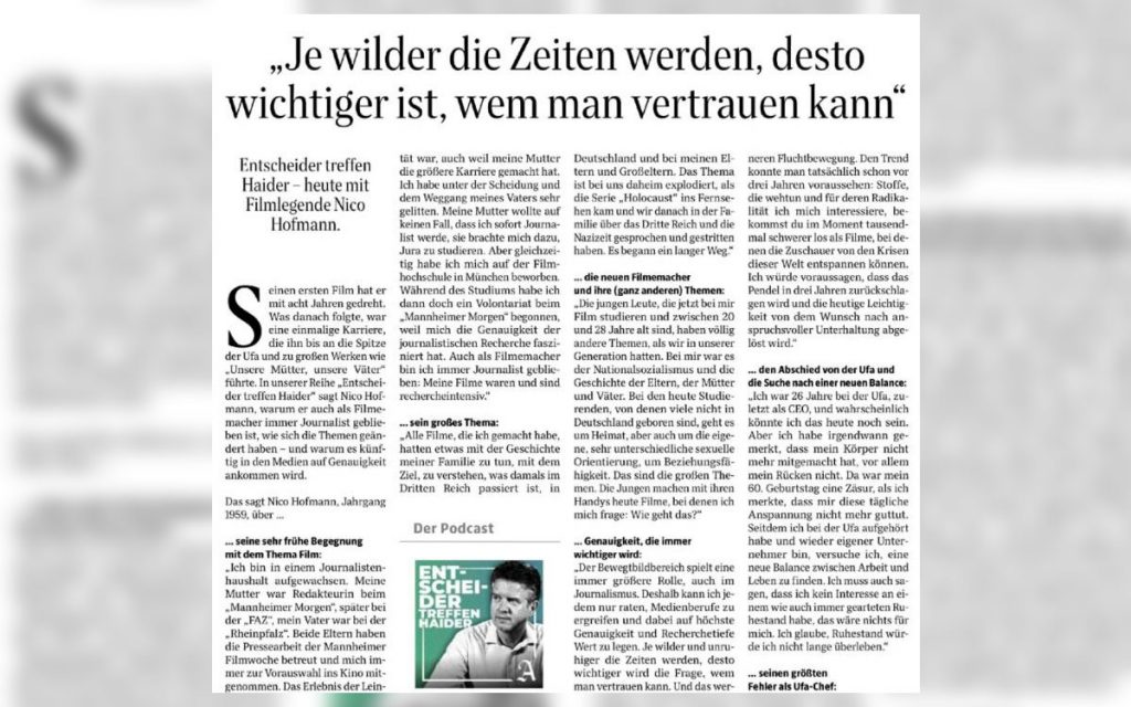 Entscheider treffen Haider mit Nico Hofmann - Hamburger Abendblatt