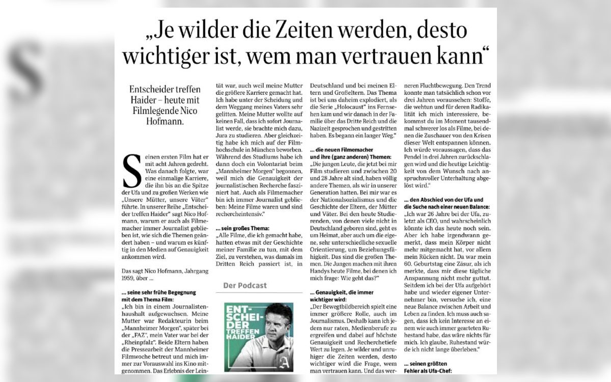 Entscheider treffen Haider mit Nico Hofmann - Hamburger Abendblatt